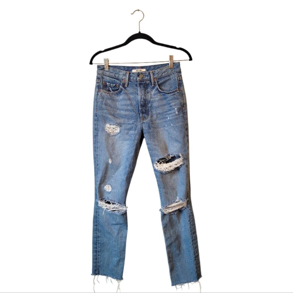 Grlfnd Denim Karolina Medium Wash Distressed High Rise Tapered Jeans Size 26